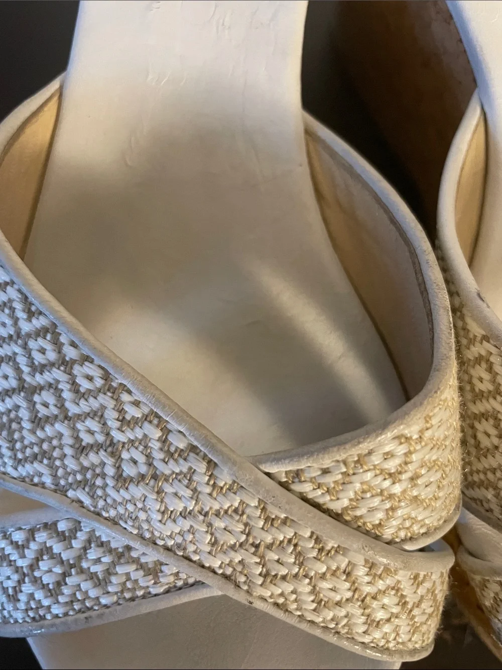 Jimmy Choo Cream Woven Cork Platform Wedge Sandals